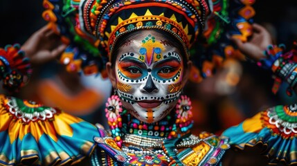Fototapeta premium Festive scene at a global cultural festival, vibrant costumes and traditions celebrating diversity and unity