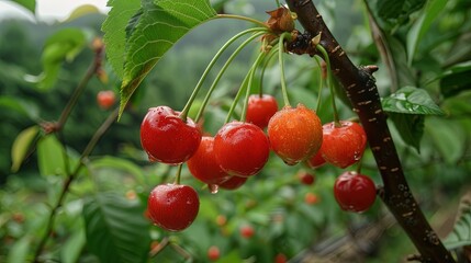 Wenchuan Cherry Hanging on Branch