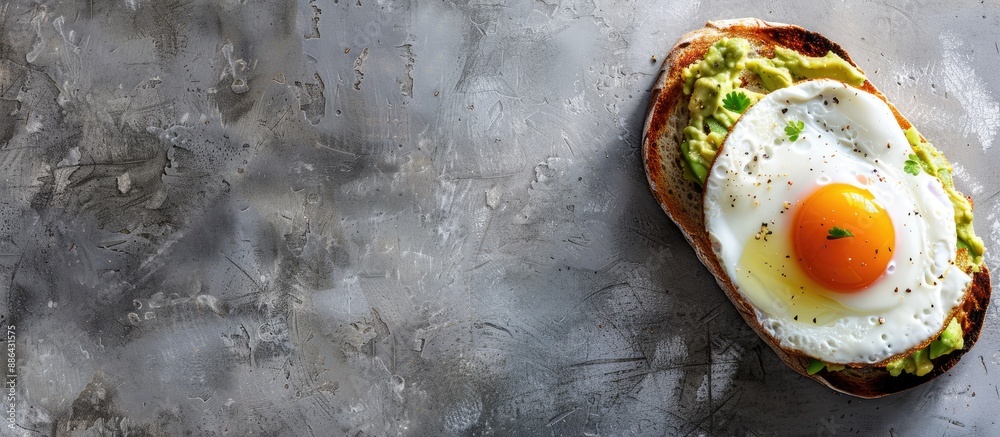 Aufkleber vegetarian avocado toast with egg on bread perfect for breakfast or lunch top view image with copy s