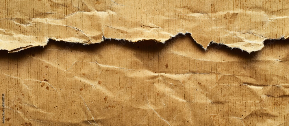 Poster Close up view of a textured yellow brown crusted cardboard with torn edges suitable as a background with copy space image