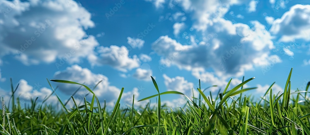 Aufkleber detailed shot of a lush field showing the texture of the green grass against a backdrop of a blue sk