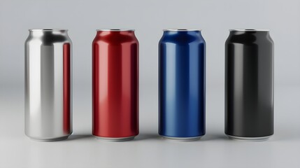 Soda or Energy Drink Can Mockup - Red, Blue, Black and Silver Can Template - Aluminium Tin Drinking Can for Logo Placement - Design Template for Beverage 