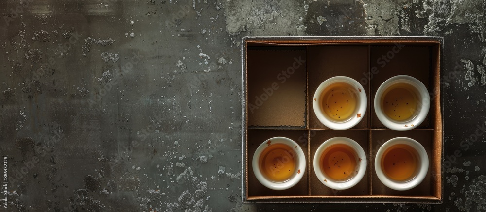 Aufkleber Tea set in a box against a concrete backdrop with ample copy space image