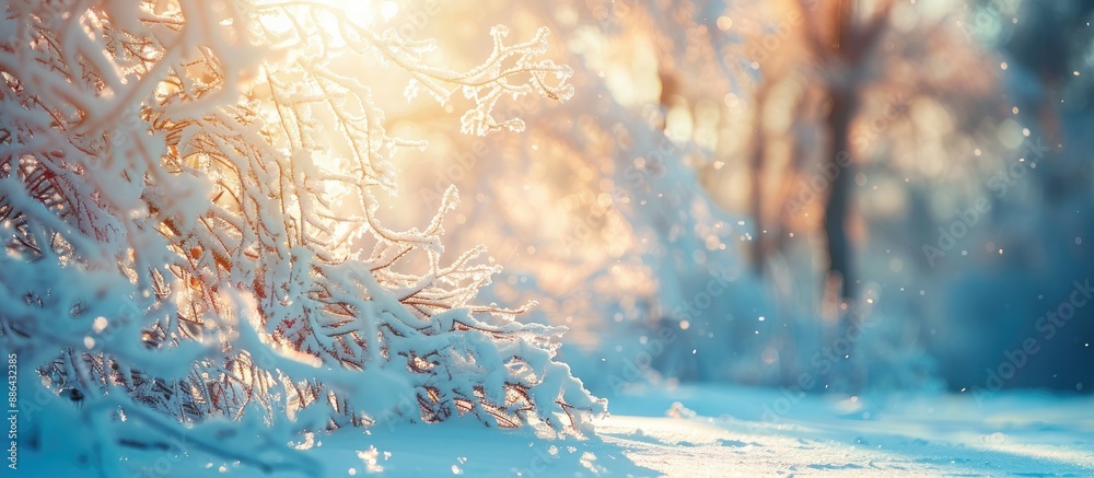 Poster winter s sunny day illuminating frozen trees with a copy space image