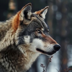 Fototapeta premium A wolf with a brown and gray coat and a black nose