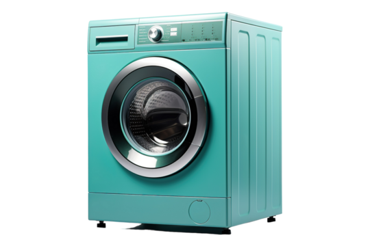 A Teal Dream: A Modern Washing Machine Ready for the Laundry Load on a White or Clear Surface PNG Transparent Background