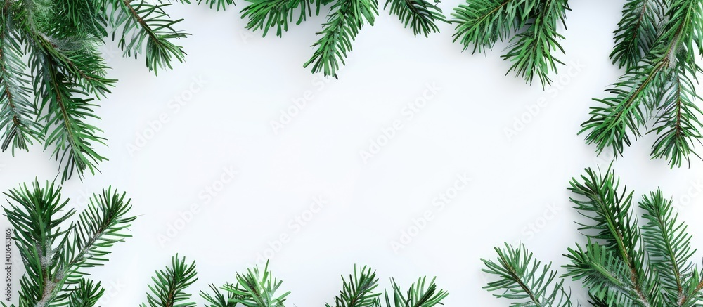 Aufkleber white background border with christmas tree branches ideal as a christmas card template featuring em