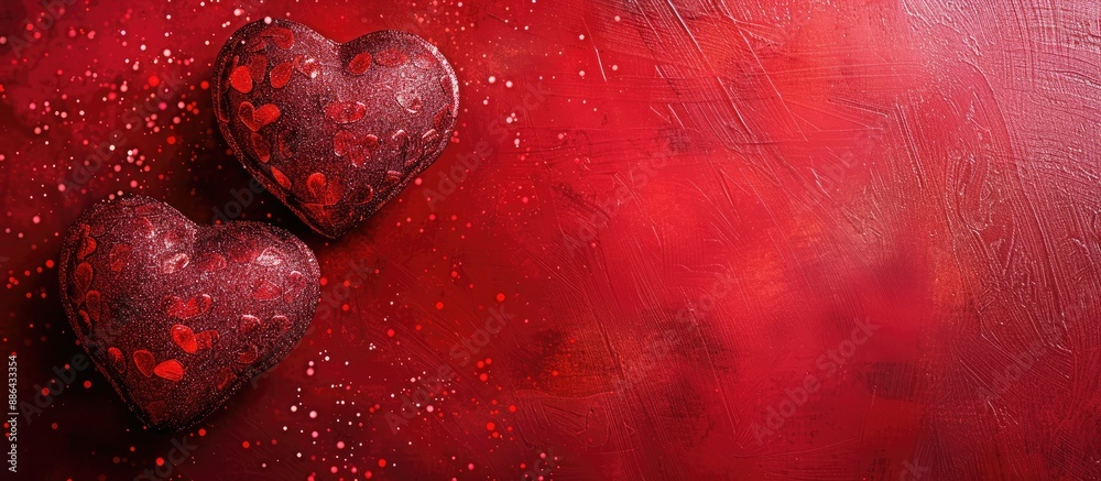Poster valentine s day postcard with a romantic red background featuring two heartfelt hearts ideal for exp