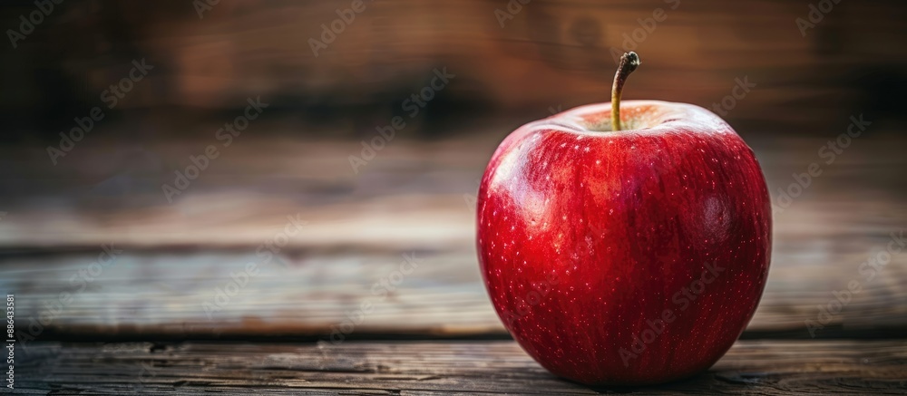 Fototapete A detailed focused image of a red apple with a blurred wooden background suitable for adding text or other elements copy space image