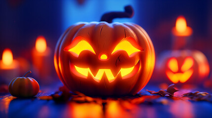 Fototapeta premium Halloween pumpkin smile on a dark background