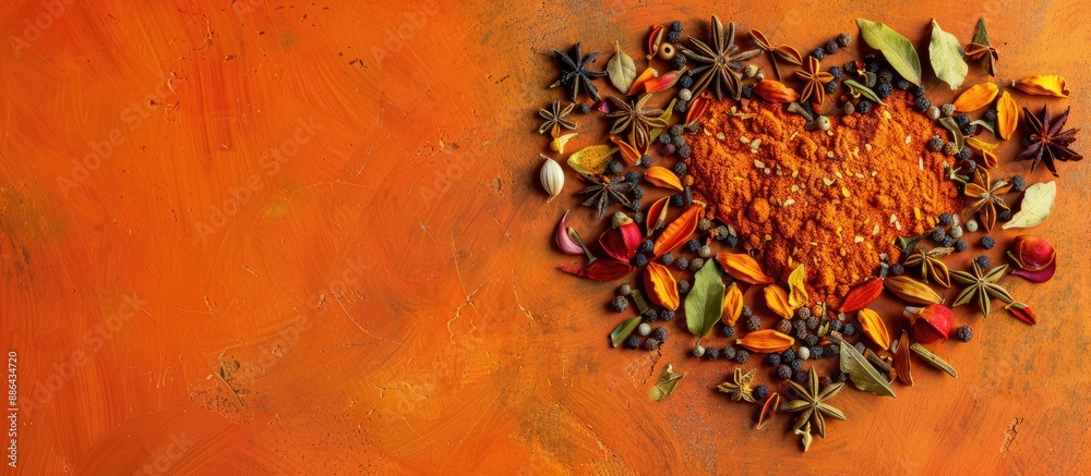 Poster spice heart mosaic on orange backdrop with ample copy space image