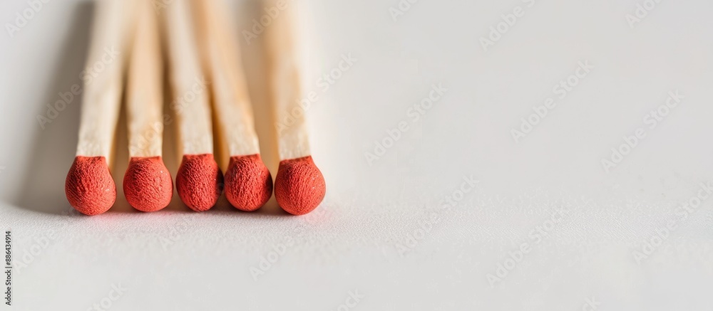 Poster a row of matches on a white surface with copy space image available