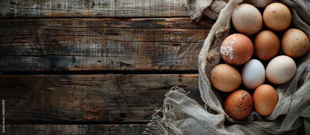 Leinwandbilder eggs displayed with copy space image on rustic wooden background
