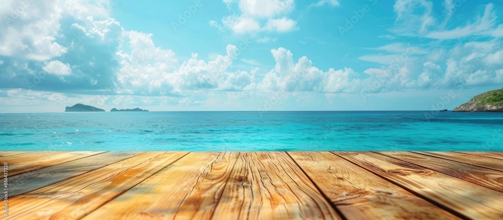 Leinwandbilder wooden deck table with a sea water background suitable for product display montage ideal for showcas