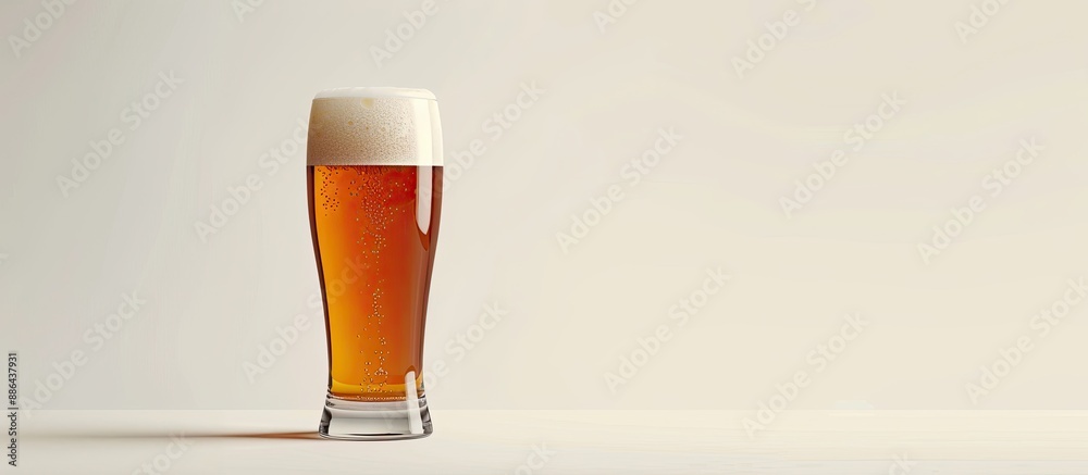 Poster glass of beer against a white backdrop with plenty of copy space image