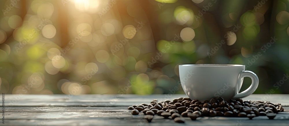 Aufkleber coffee cup and coffee beans on a table with copy space image