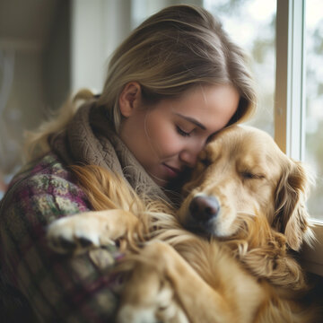 Frau schmust mit ihrem Hund, Generative AI