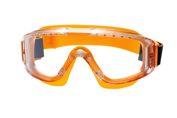 A Pair of Clear Orange Safety Goggles Isolated on a White Background on a White or Clear Surface PNG Transparent Background