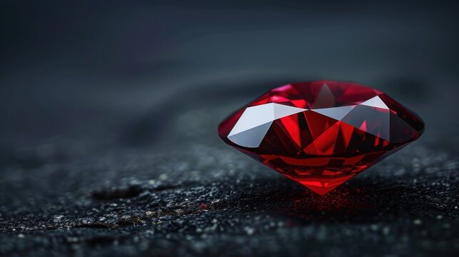 A deep red sapphire with a distinctive diamond shape. beautiful black background
