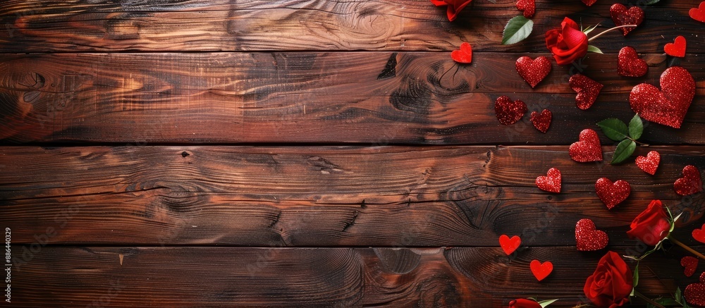 Aufkleber wooden table viewed from the top on valentine s day with ample copy space image for text or designs