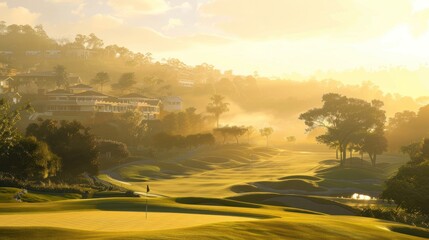 Golf course atmosphere with bright morning sunshine