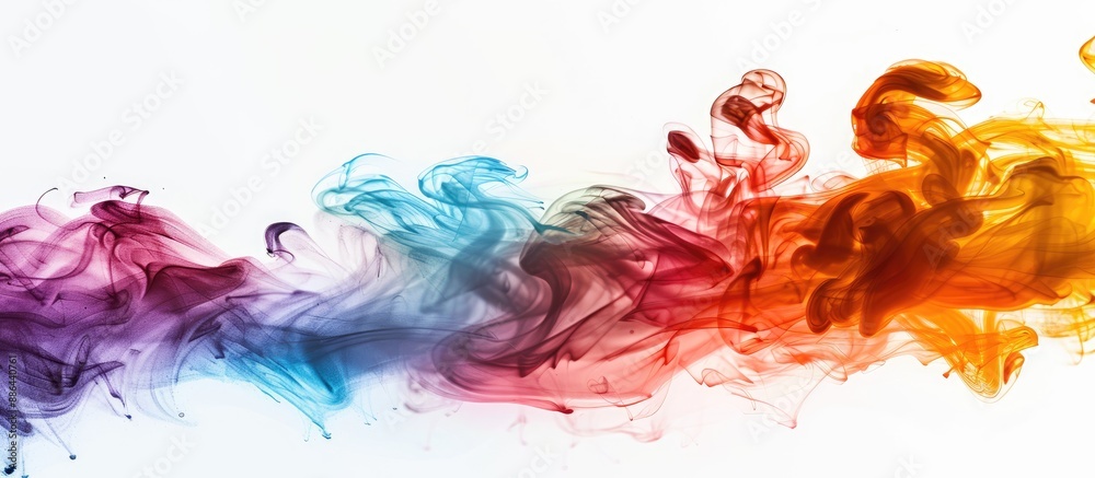 Poster Black ink swirling in water creating a colored abstract smoke explosion effect isolated on white with a spacious area suitable for adding text or images. with copy space image