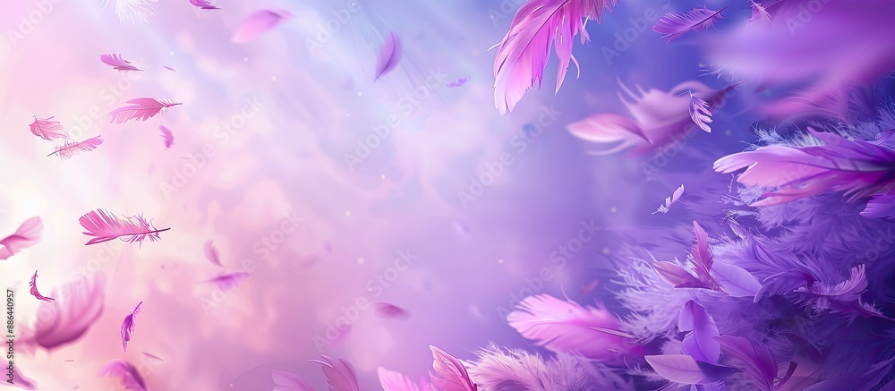 Leinwandbilder a soft dreamy background with a scattering of lilac feathers in the corner against a romantic sky ba