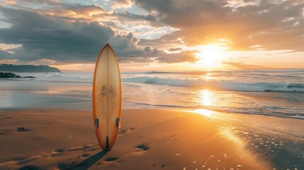 Vintage surfboards set on a white beach by the sea.