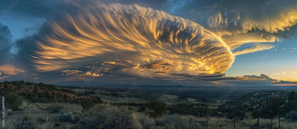 Poster a striking sky at dusk filled with billowing clouds offers a captivating backdrop for a copy space i