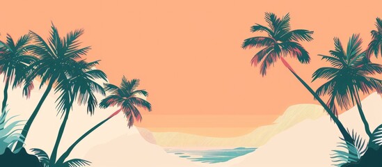 Obraz premium Background of tropical palm trees creating a summery vibe conveying a holiday and travel theme with a designated area for additional content in the image