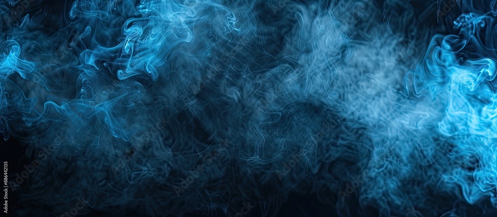 Aufkleber Blue steam billowing against a black backdrop with a blank area for placement of text or images. with copy space image. Place for adding text or design