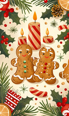 2D illustrated New Year card in a cute graphic style