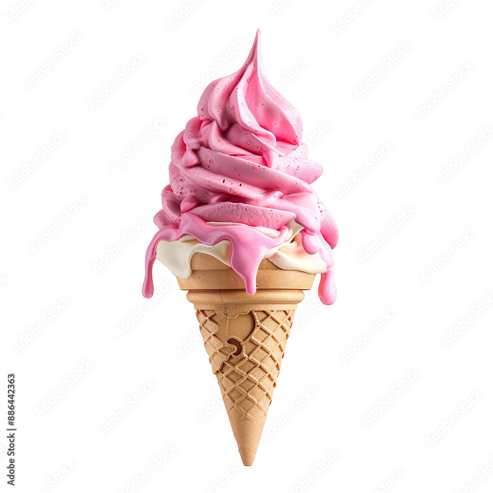 Wall mural front view of a delicious looking lychee softee swirl in a waffle cone levitating in the mid-air iso