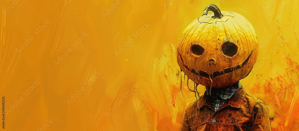 Poster pumpkin head designed for halloween with ample copy space image