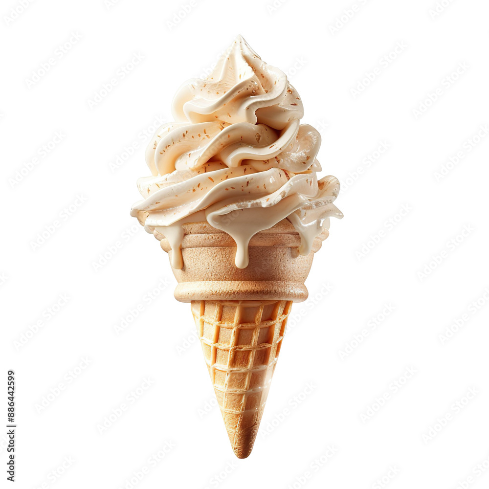 Wall mural front view of a delicious looking pear softee swirl in a waffle cone levitating in the mid-air isola