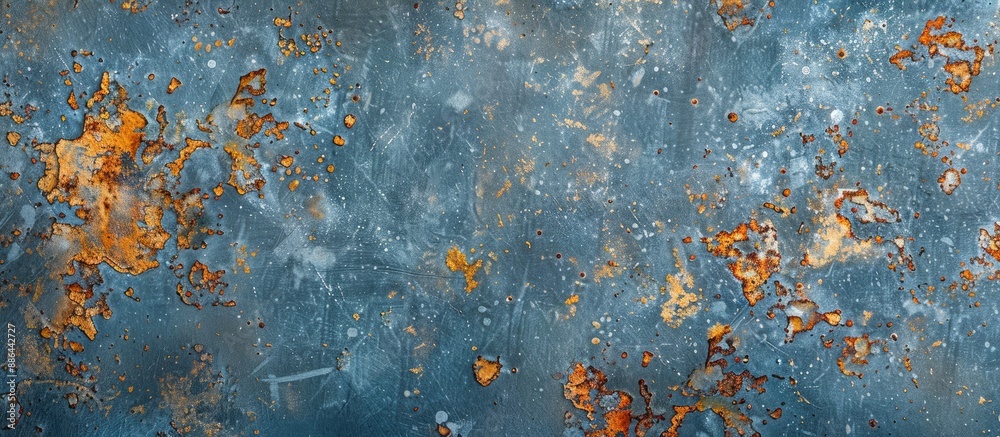 Aufkleber Top view of an iron background with a frosty blue gray texture rust spots and a frosty pattern ideal for a copy space image