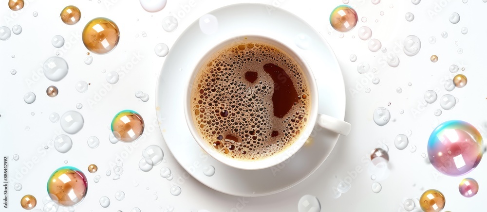 Leinwandbilder isolated cup of coffee and bubbles on a white background with clipping path for copy space image