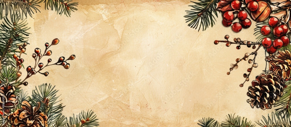 Poster vintage christmas card border design with space for text or copy space image