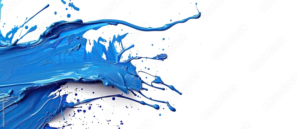 Poster a blue paint splash on a white background with ample copy space image