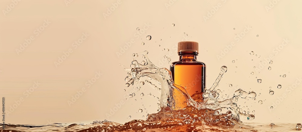 Aufkleber top view of a cosmetic oil bottle submerged in water against a beige backdrop with copy space image 