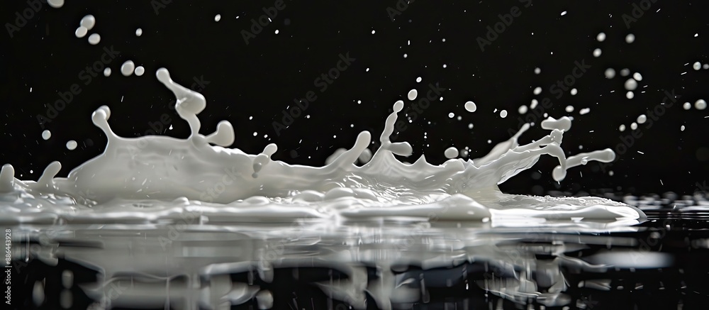 Poster copy space image of white cream splashing into water against a black backdrop