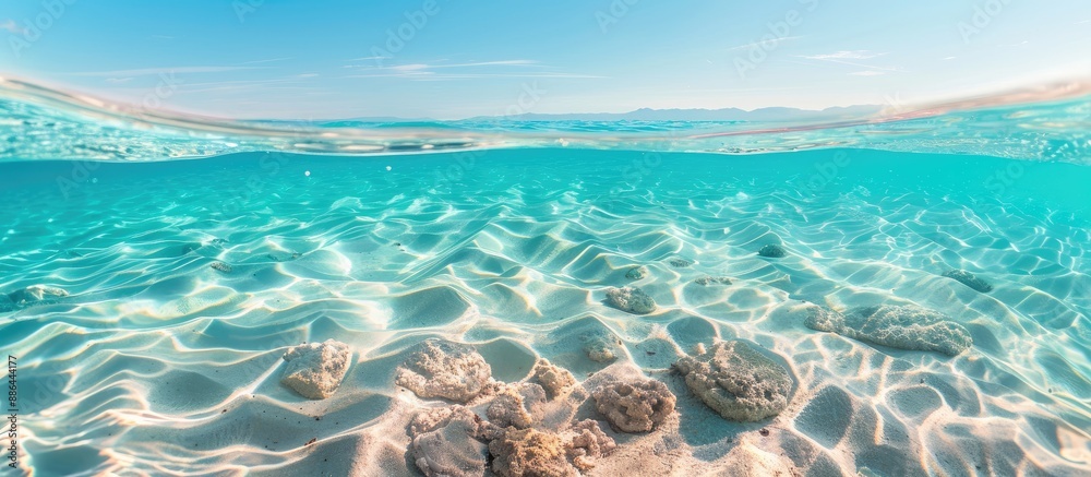 Poster crystal clear water showing the sandy lake floor beneath creating a stunning blue and turquoise back