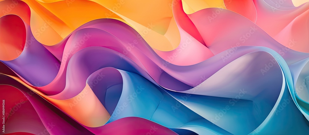 Fototapete Colorful abstract paper with curved shapes creating a dynamic copy space image