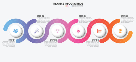 Strategy business success with 6 steps. Infographic process design circle format. Vector graphics