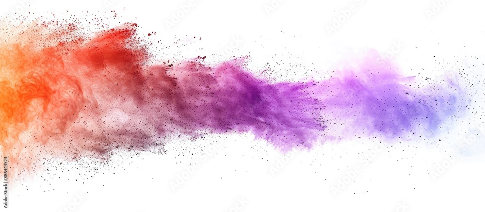 Aufkleber Colorful powder exploded on a white surface capturing the movement in a freeze frame shot with copy space for an image