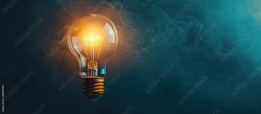 Poster a vibrant light bulb stands out against a dark backdrop leaving room for a copy space image