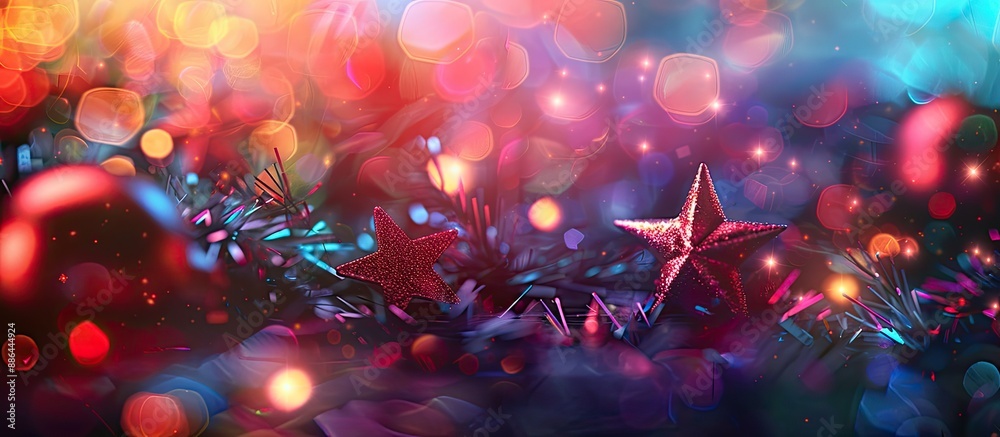 Poster A festive backdrop featuring twinkling stars against an abstract festive backdrop with copy space image
