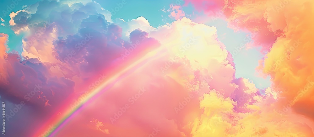 Aufkleber background of a vibrant rainbow in the sky with a copy space image available