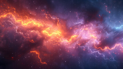 Fototapeta premium Vibrant cosmic nebula with colorful electric currents in deep outer space, showcasing the beauty and mystery of the universe.