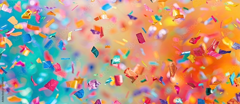 Poster Colorful confetti displayed on a vibrant backdrop with copy space image
